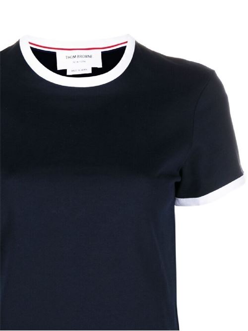 Navy cotton asymmetric hem short-sleeve T-shirt THOM BROWNE | FJS075A00042415